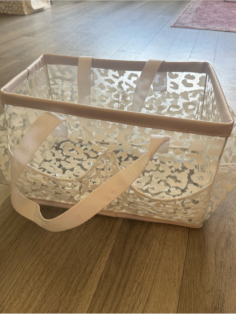 Clear Leopard Print Tote Storage Basket - Pink
